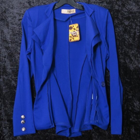 Royal Blue Shoulder Pad Double Notch Lapel Peplum Blazer Sz S Hybrid & Company - Picture 6 of 12